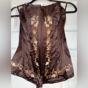 Vintage Charlotte Russe Strapless Corset Top Embroidered Cream Brown Large